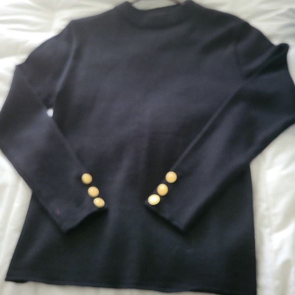 Liz Clayborne Merino Wool Knit Pullover Sweater Brass Button Trim Med - Picture 2 of 7